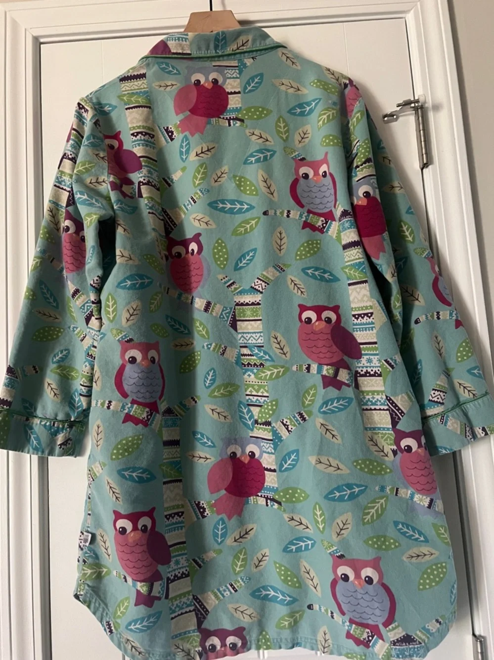 Nick & Nora Womens Blue Owl Long Sleeve Pajama  Shirt